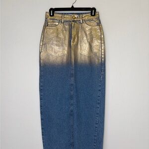 Zara Gold and Blue Midi Skirt